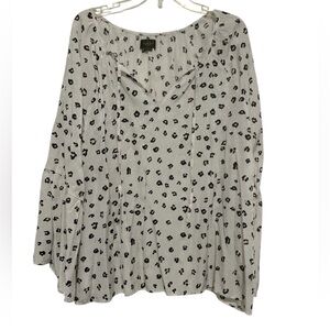 White and Black Patterned Blouse